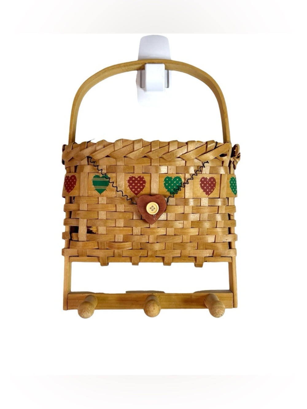 Vintage Woven Wall Hearts Hanging Basket Letter Key Holder Cottagecore FLAW